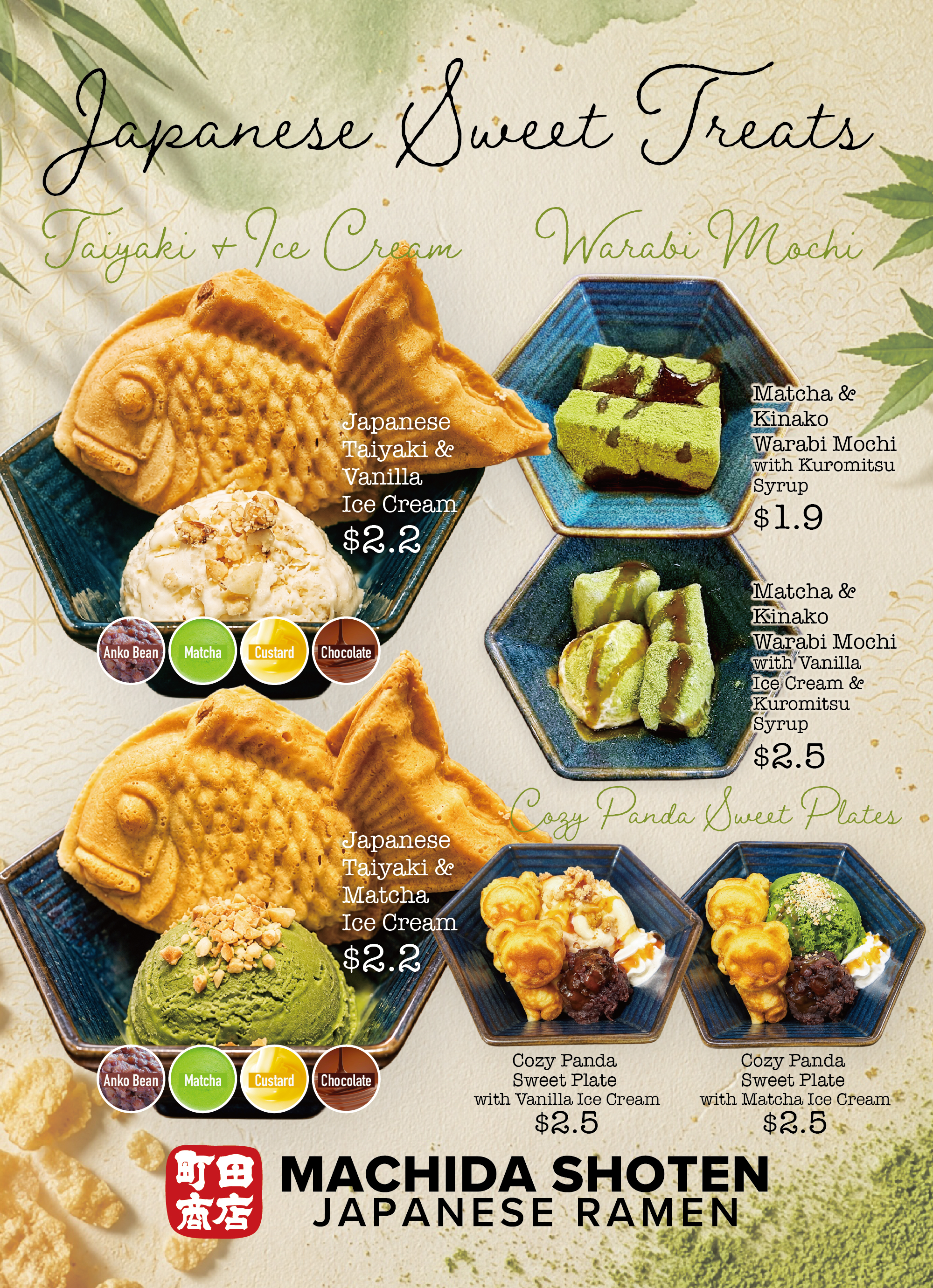 Japanese Sweet Treats menu